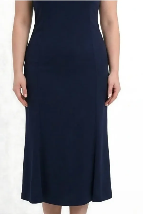 Women's Navy Blue Plus Size Sweetheart Neck Midi Dress HZL26S-ZSS150931