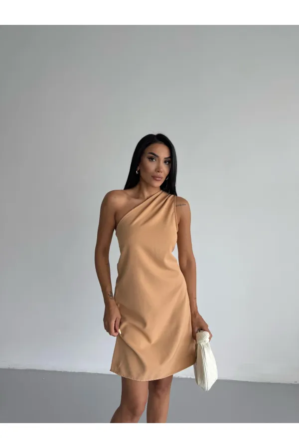 Women's Mink One-Shoulder Mini Dress HZL25S-FRY121791