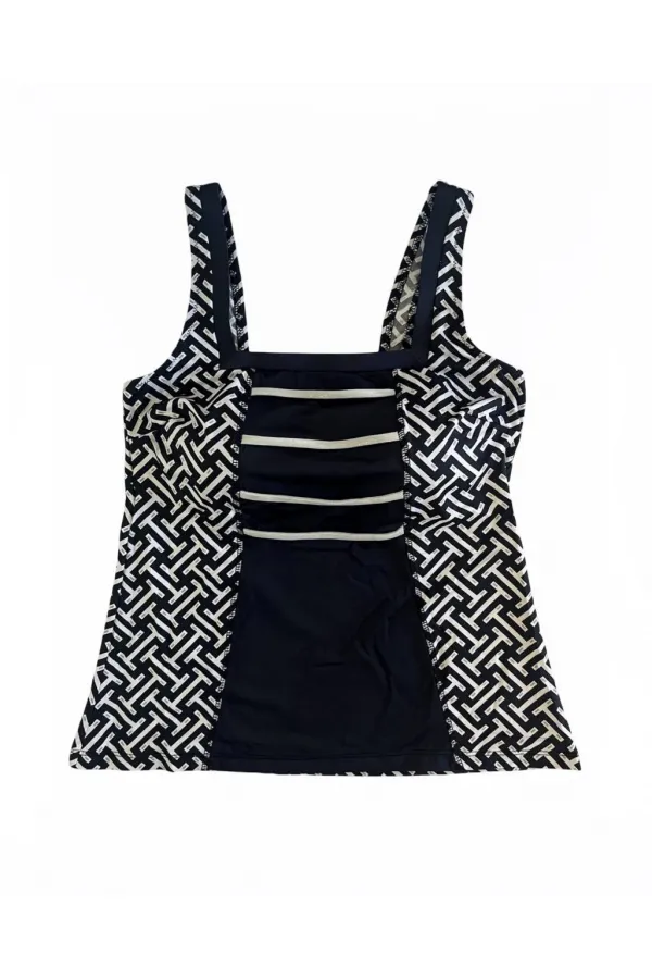 Tankini à motifs bleu marine et blanc pour femme avec short HZL25S-AR1801