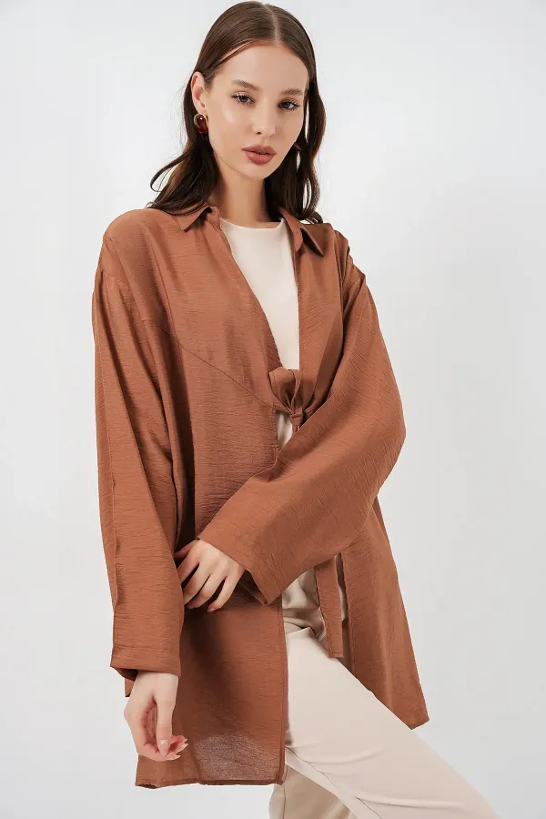 Kadın Salaş Bağcıklı Kimono 5981 - Taba