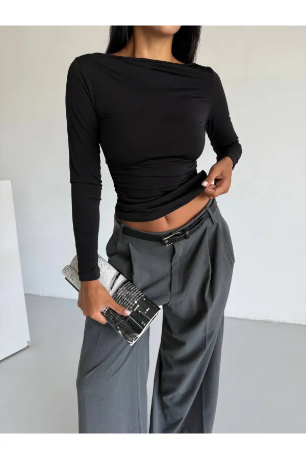 Kadın Siyah Uzun Kollu Sany Bluz HZL25S-FRY123351