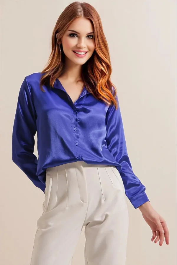 Chemise hijab bleu vif satinée pour femme HZL25W-BD139641