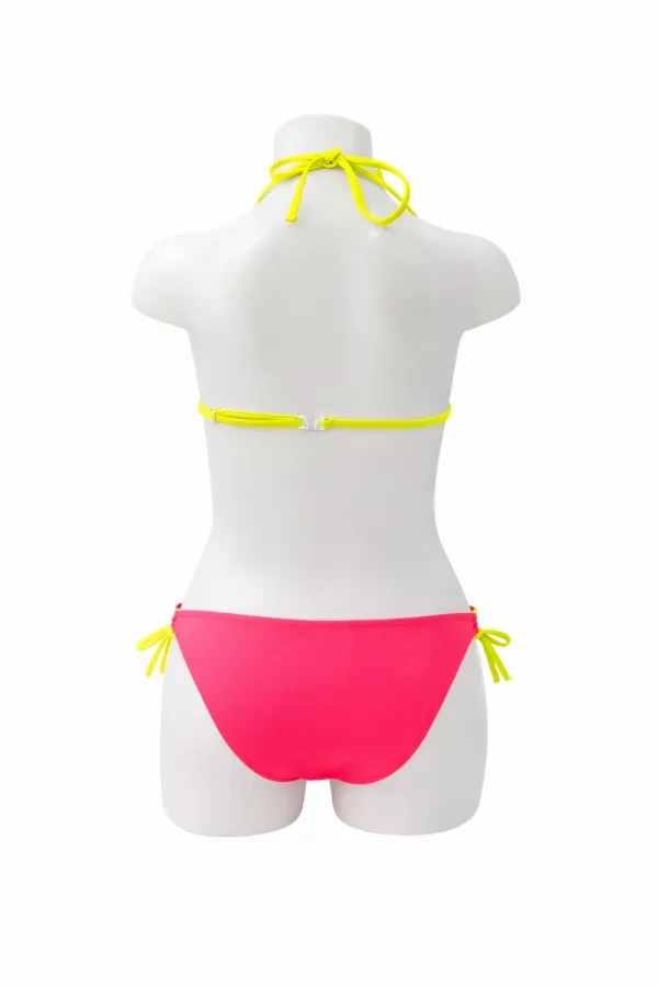 Kız Çocuk Mavi Pembe Flamingo Glow Desenli  6-14 Yaş Üçgen Bikini Takım HZL26S-LC9018
