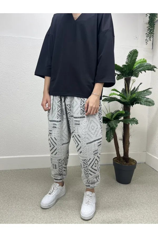 Men's Gray Anthracite Elastic Waist and Leg Loose Cut Jogger Sweatpants HZL24S-MXC8989-153