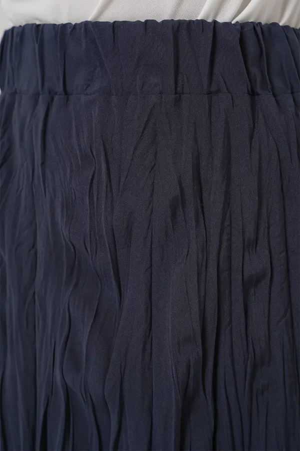 Jupe longue froissée pour femme 8042 - Bleu marine