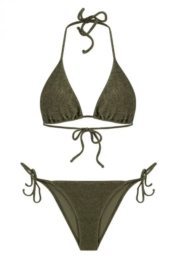 Women's Glittery Black Halter Neck Triangle Bikini Set HZL25S-LC5005