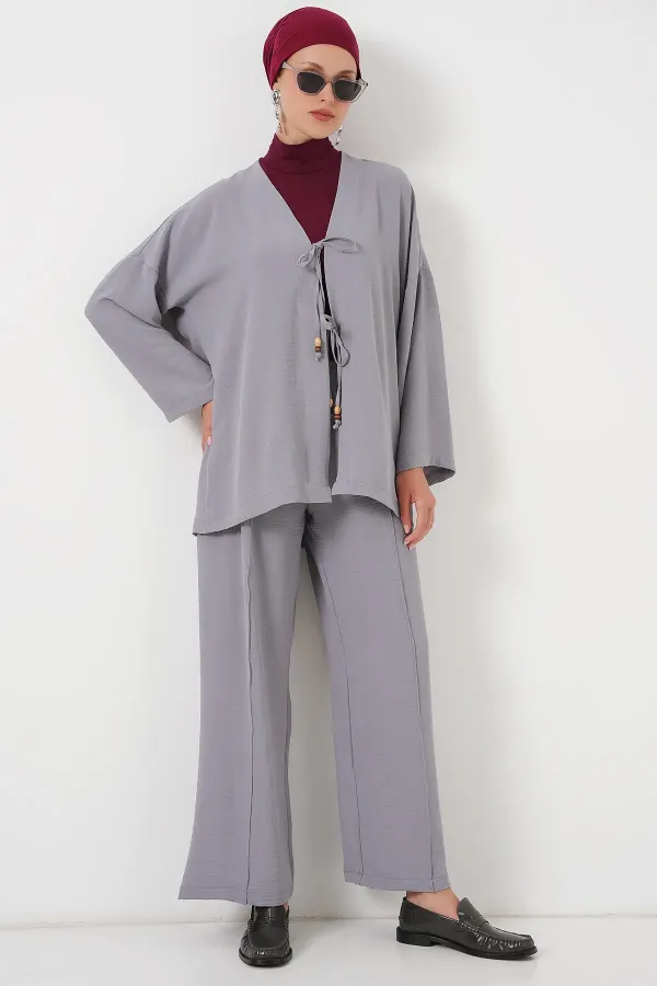Ensemble deux pièces pantalon kimono Ayrobin pour femme 6739 - Gris