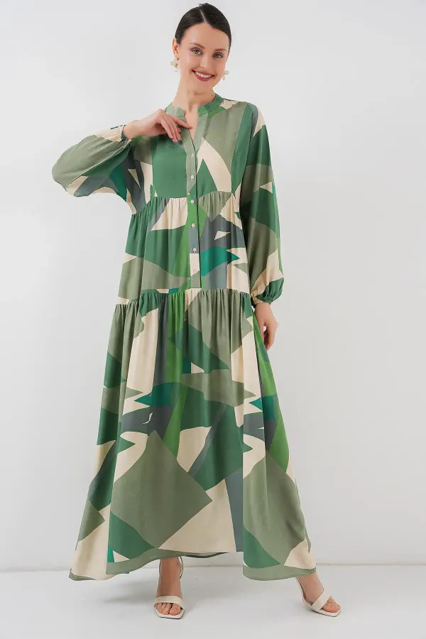 Robe hijab à motifs authentiques 2423 - A.Haki