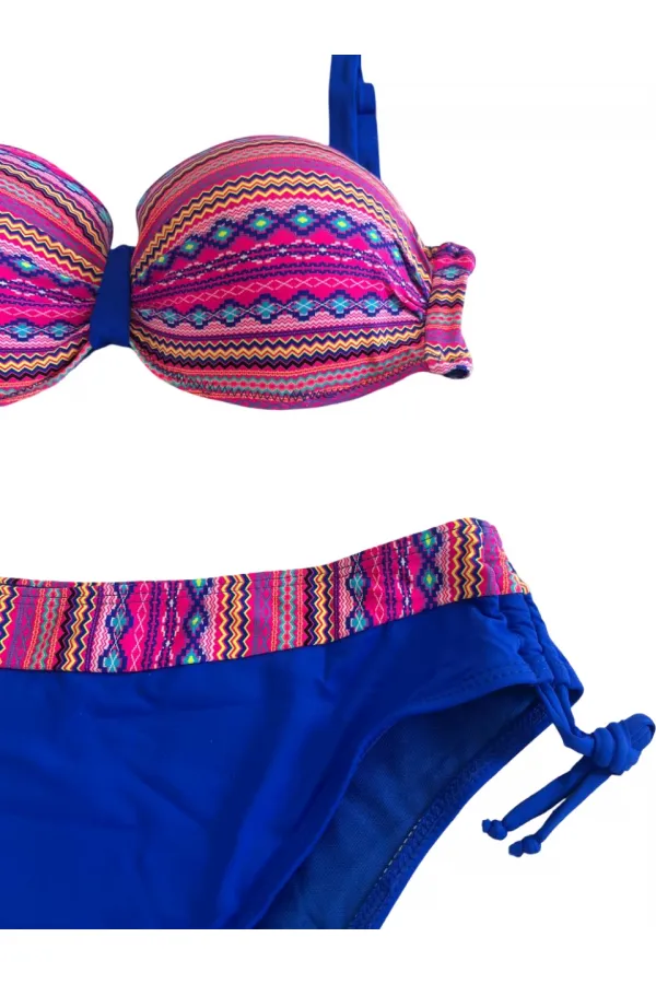 Ensemble bikini doublé à motifs ethniques bleu saxon rose pour femme HZL25S-LC22626