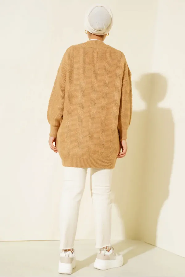 15768 Tesettür Triko Hırka - Vizon