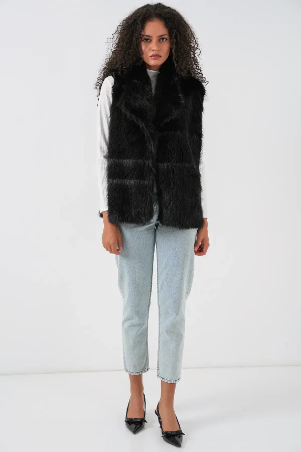 Gilet en fourrure pour femme 6804 - Noir