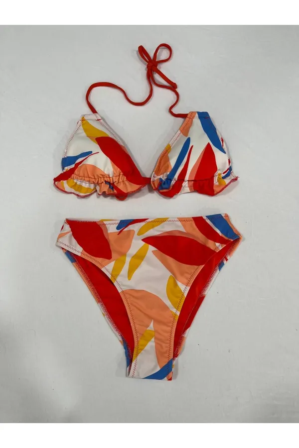 Kadın Çok Renkli Tropikal Desenli Astarlı Üçgen Bikini Takım HZL25S-AR1616