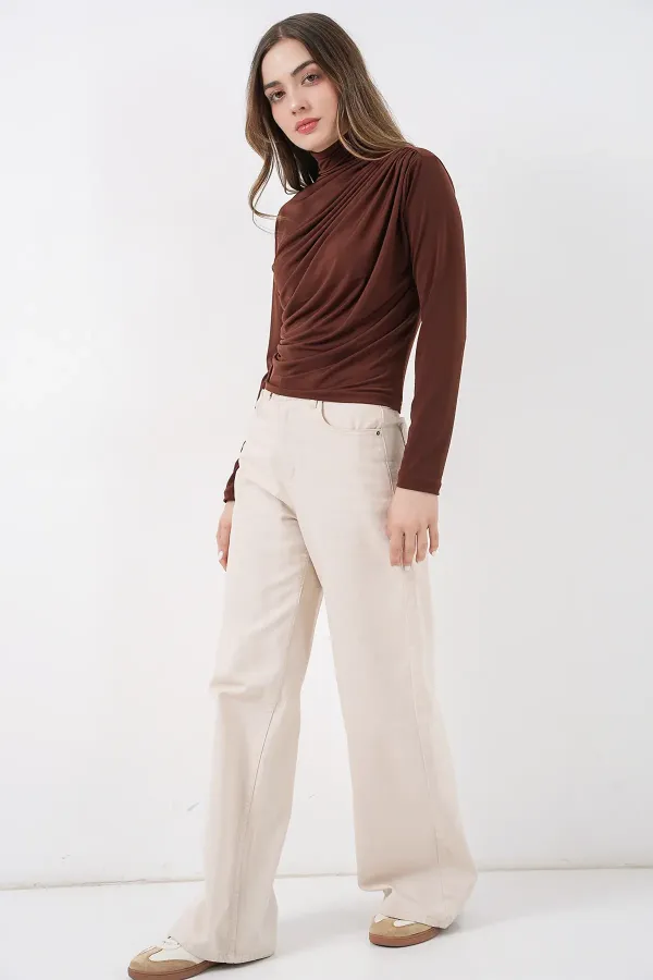 Chemisier Sandy à détails froncés 925 - Marron foncé