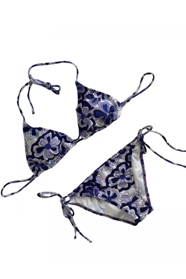 Women's Lilac Floral Patterned Halter Neck Triangle Bikini Set HZL25S-LC5005