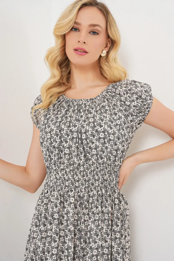 Kadın Yakası Büzgü Detaylı Elbise 2544 - Siyah