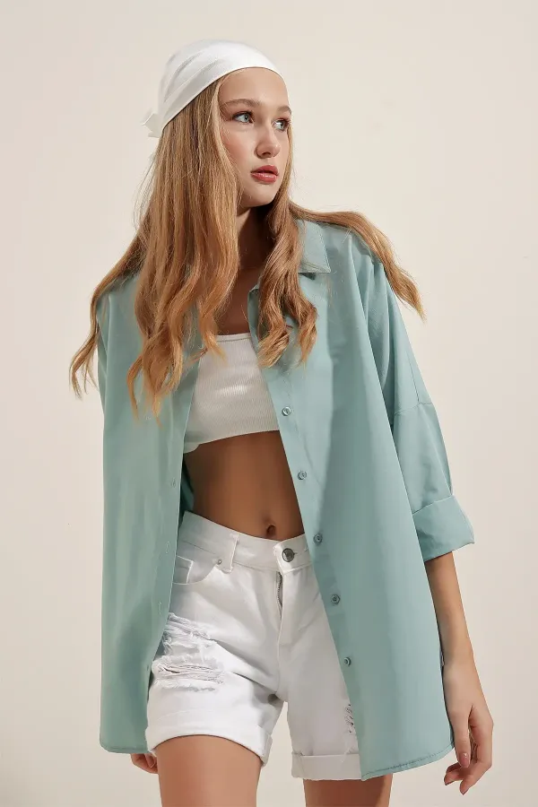 Chemise basique longue oversize 3900 - Vert turquoise