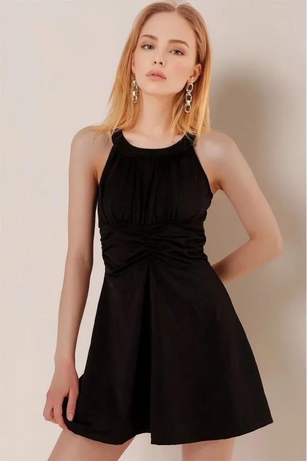 Kadın Siyah Şortlu Elbise Mayo HZL25S-AR19211