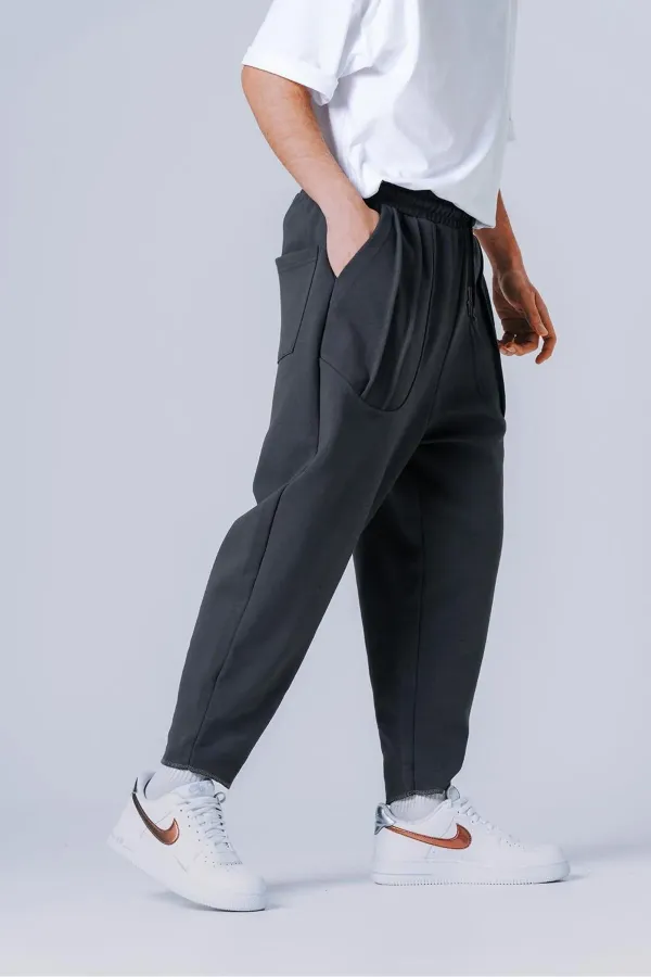 Men's Anthracite Straight Cut Pants with Drawstring Waist and Pockets Sweatpants HZL24S-MXC8948-27 Men's Anthracite Straight Cut Pants with Drawstring Waist and Pockets Sweatpants HZL24S-MXC8948-27