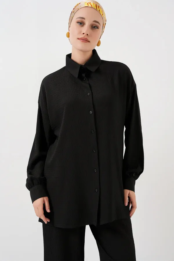 Kadın Örme Tesettür Alt Üst Takım 6711 - Siyah