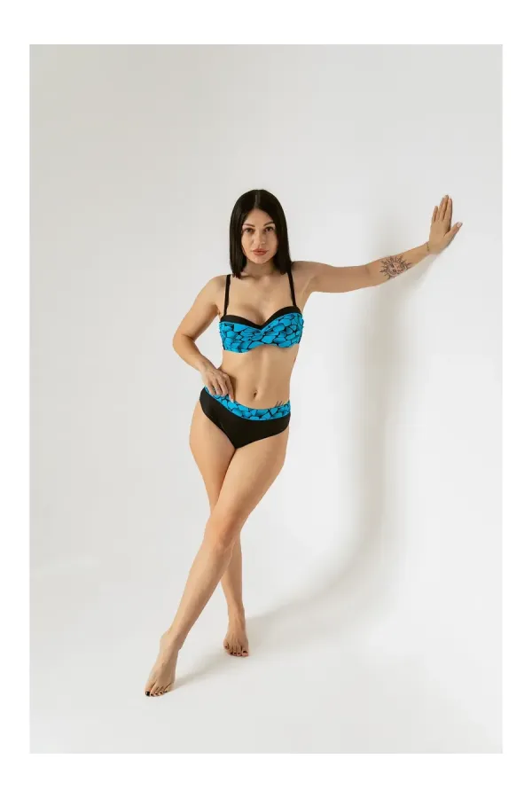 Women's Blue Black Patterned Lined Bikini Set HZL25S-LC25143