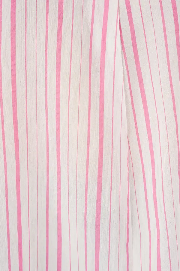 Kadın Çizgili Oversize Bluz 967 - Pudra