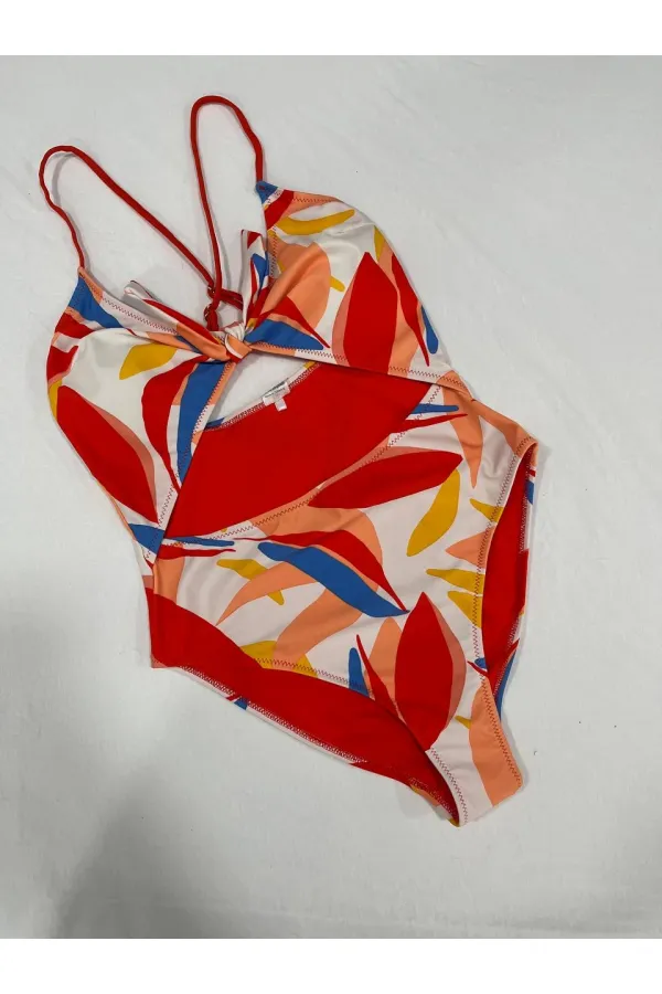 Maillot de bain doublé à motifs tropicaux multicolores pour femme HZL25S-AR1824