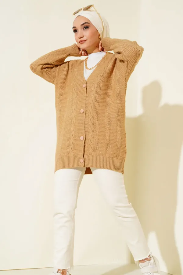 15768 Tesettür Triko Hırka - Vizon