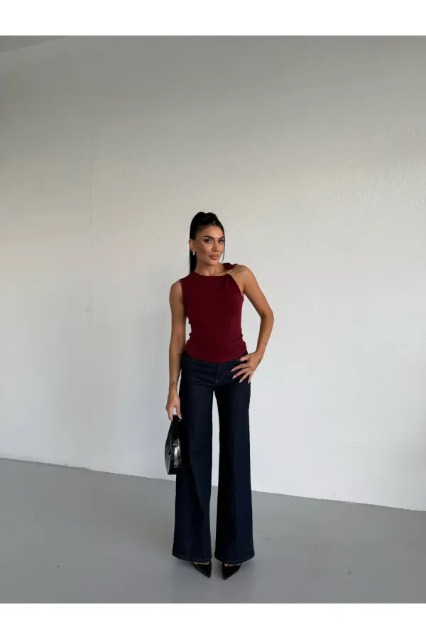 Kadın Bordo Gold Tokalı Omuz Detaylı Sandy Bluz HZL26W-FRY123761