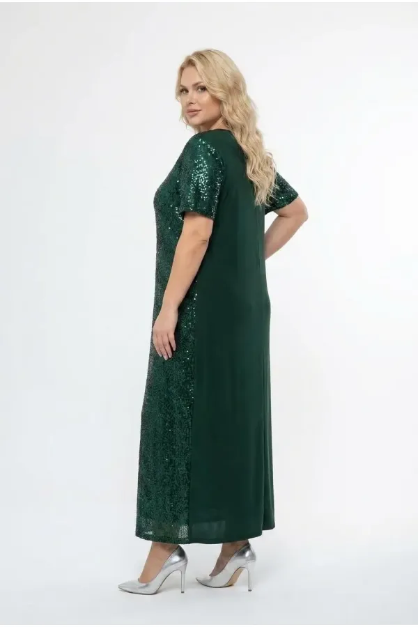 Kadın Yeşil Büyük Beden Payetli Uzun Abiye Elbise Şık Elbise HZL26S-PR11111
