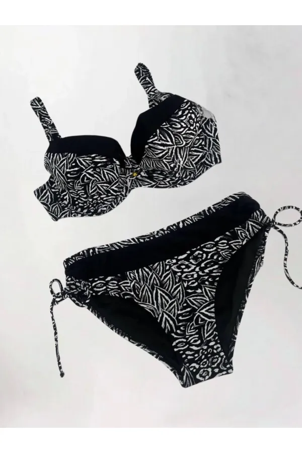 Ensemble bikini doublé grande taille à motifs noirs et blancs pour femme HZL25S-LC4006