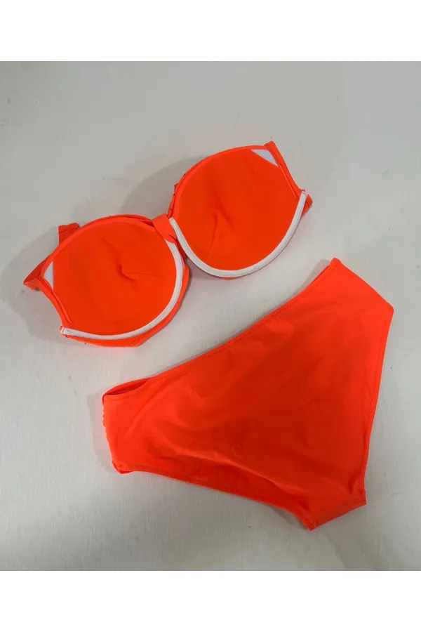 Women's Orange Stone Embroidered Lined Plus Size Bikini Set HZL25S-LC01