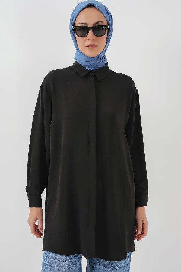 Women's Long Shirt Tunic 5945 - Black