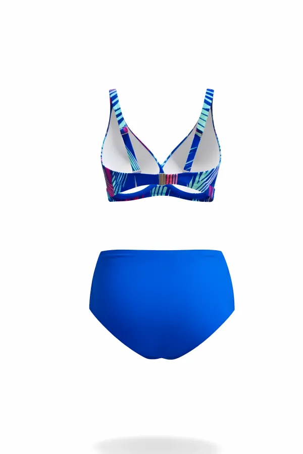 Ensemble bikini doublé bleu multicolore grande taille pour femme HZL25S-LC21202