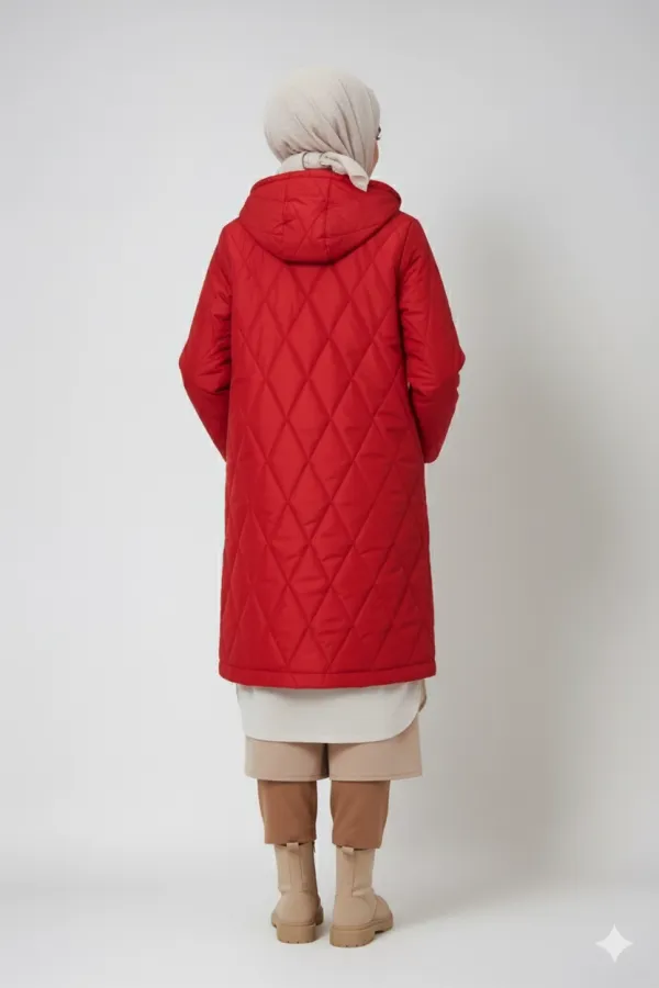 Women's Burgundy Long Quilted Lined Puffer Coat HZL25W-BD151381