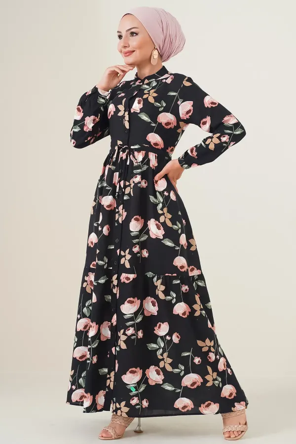 Robe hijab à col mandarin 2144 - Noir intense