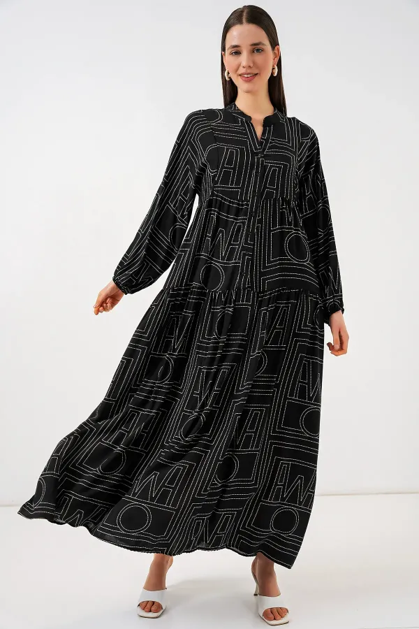 Robe longue hijab à motifs pour femme 2585 - Noir 10