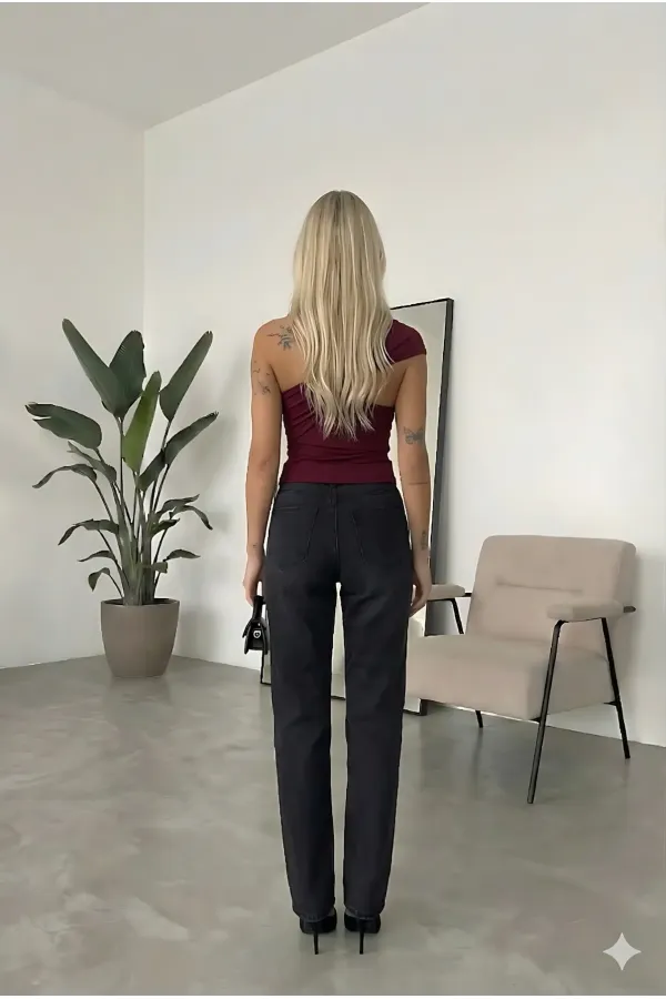 Women's Burgundy Sandy Blouse with Gold Buckle Detail and Shoulder Drape Detail HZL26W-FRY123741