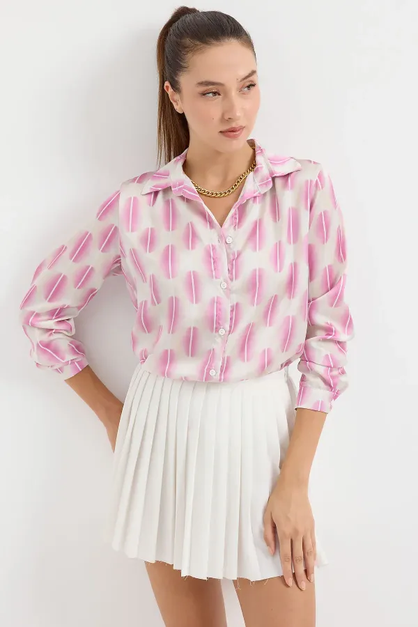 3964 Lightly Draped Satin Shirt - Light Pink