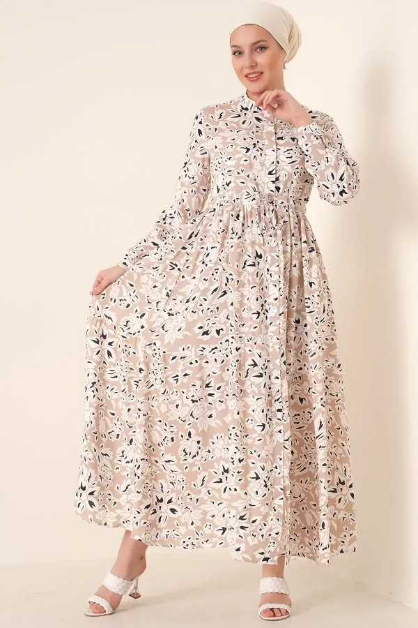 Robe hijab à col mandarin 2144 - Crème