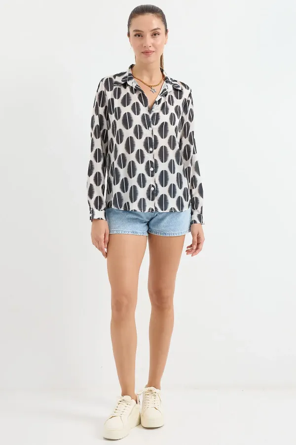 Chemise en satin légèrement drapée 3964 - Noir