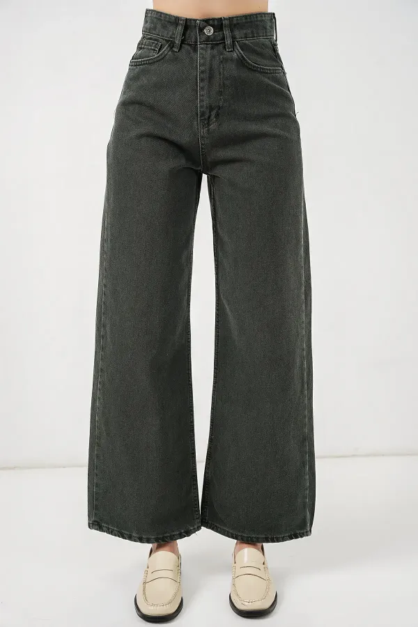 Women's Wide Leg High Waist Palazzo Jeans 6656 - Green