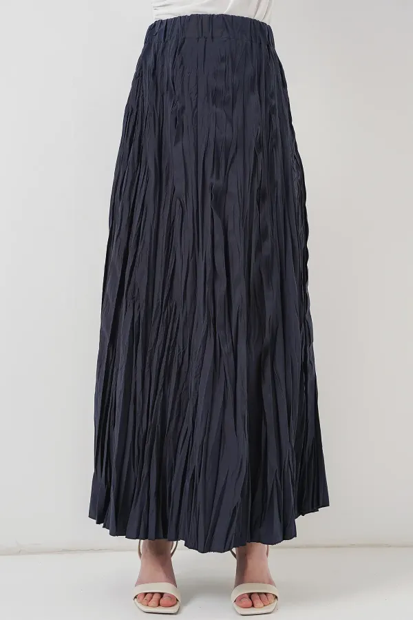 Jupe longue froissée pour femme 8042 - Bleu marine