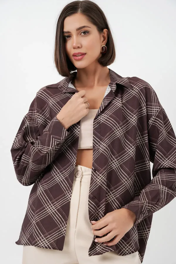 Chemise oversize à motifs pour femme 20372 - Marron