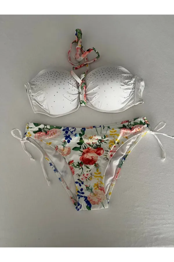 Ensemble bikini doublé brodé de pierres blanches pour femme HZL25S-LC208