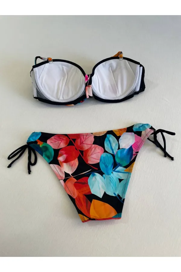 Ensemble bikini doublé brodé de pierres noires pour femme HZL25S-LC207