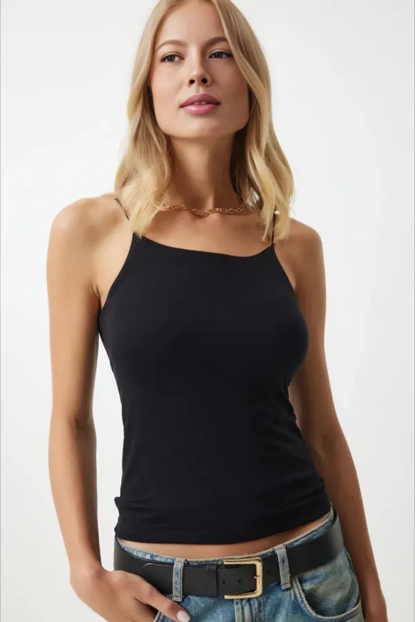 Kadın Siyah İp Askılı Örme Body Bluz HZL24S-ZK11001