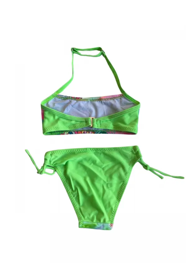 Girl Neon Green Patterned 2-8 Years Strapless Bikini Set HZL24S-LC3652