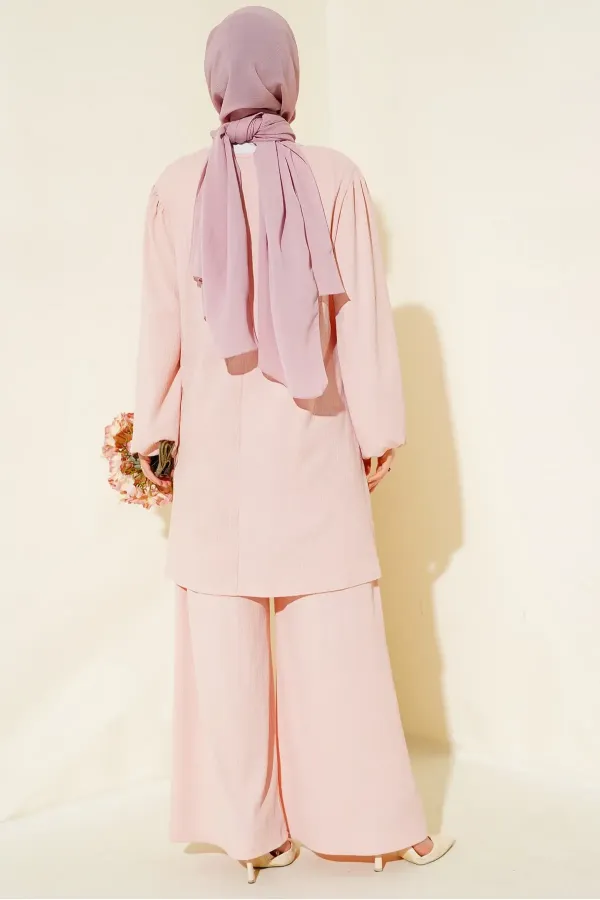 Ensemble tunique et pantalon rose poudré pour femme (haut et bas) 6663