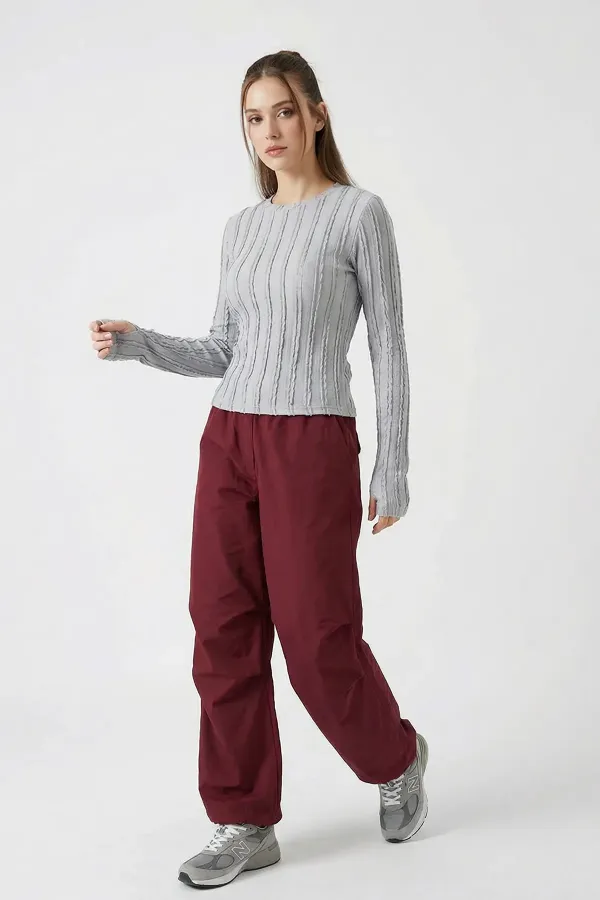 Women's Textured Knit Blouse 980 - Grey