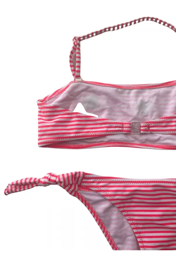 Ensemble bikini sans bretelles à rayures roses et blanches pour fille, motif abeille, 4-12 ans, HZL24S-LC3228